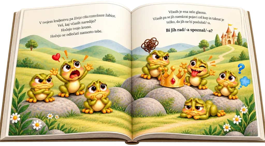 »V tvojem kraljestvu pa živijo tudi miselne žabice.«
